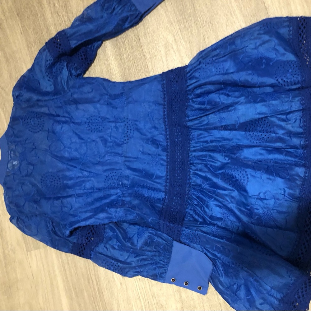 NWT Dalia Macphee royal blue belted Dress L - Picture 6 of 8
